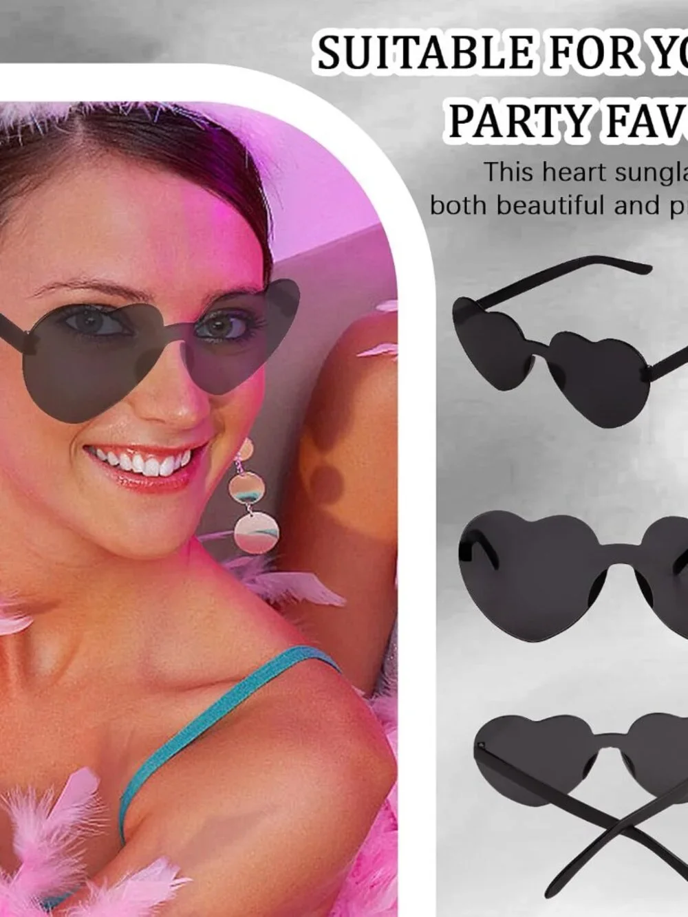 Lightweight Rimless Heart Sunglasses - Stylish Retro Gift for Adults 2 Pack